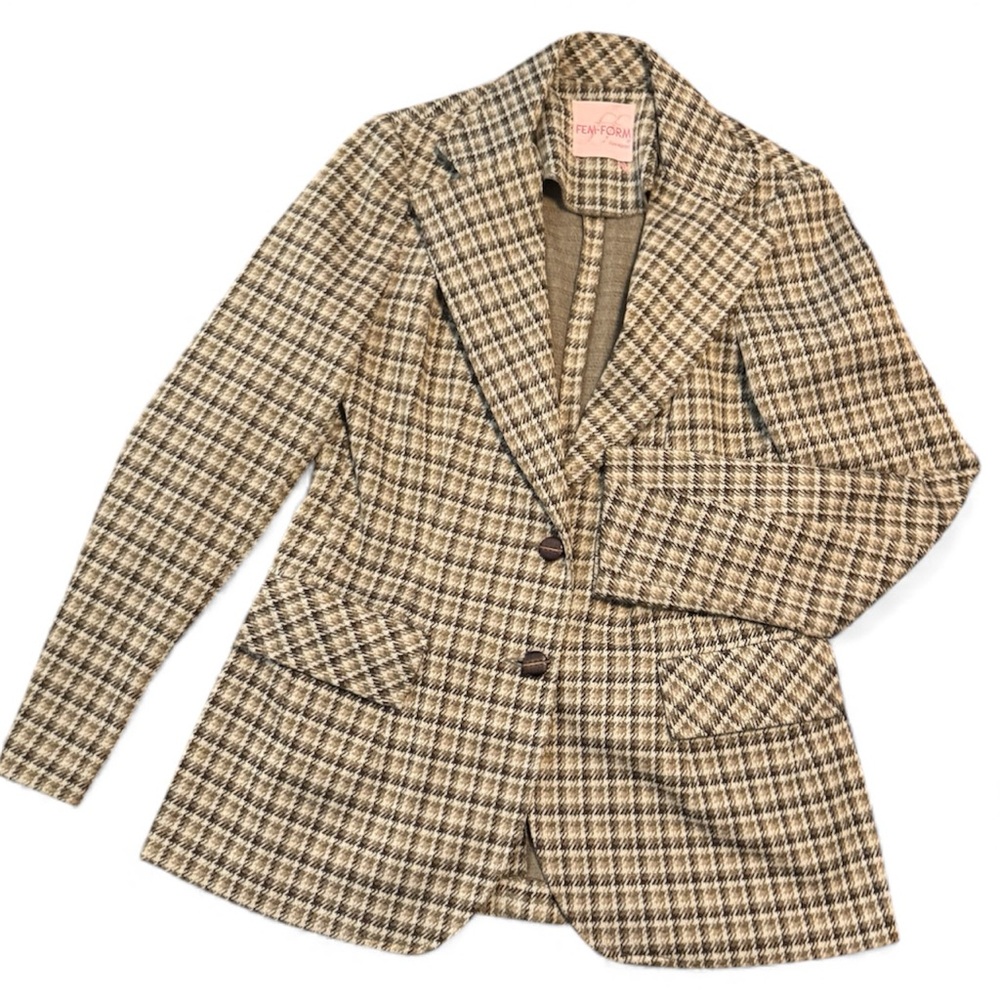 Fem Form Vintage Plaid Women's Blazer S/M see Measurements Tweed Houndstooth